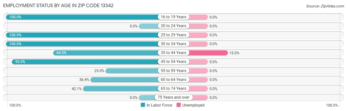 Employment Status by Age in Zip Code 13342