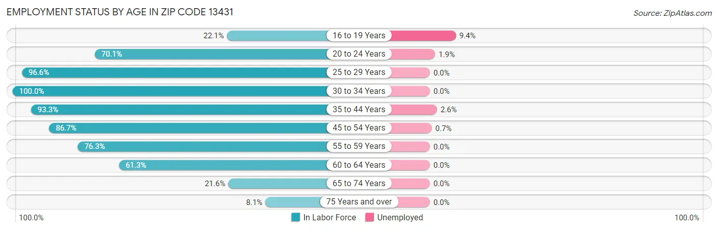 Employment Status by Age in Zip Code 13431