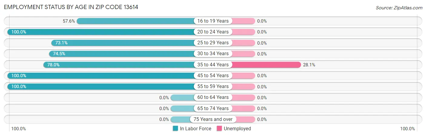 Employment Status by Age in Zip Code 13614