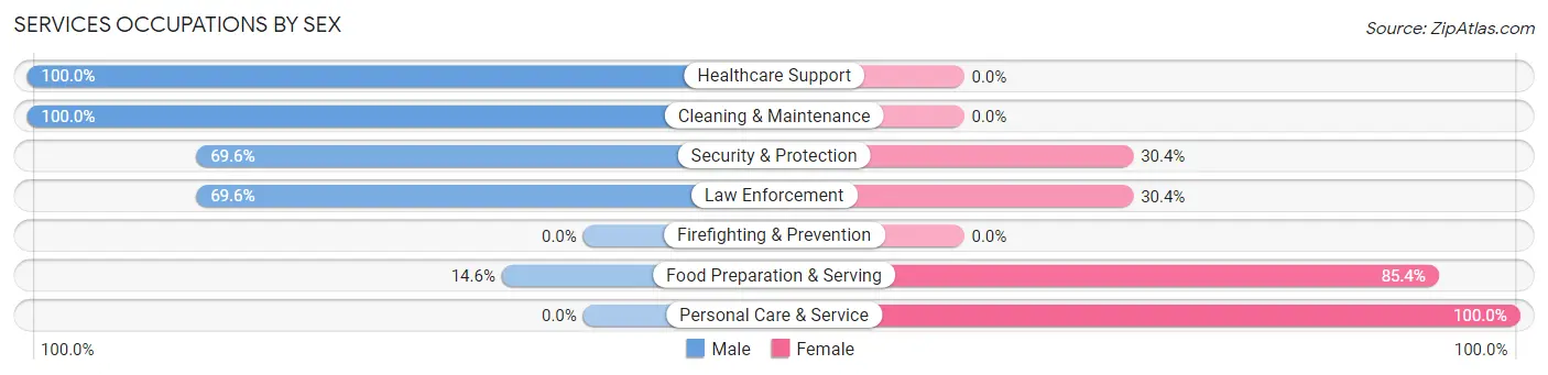 Services Occupations by Sex in Zip Code 13618