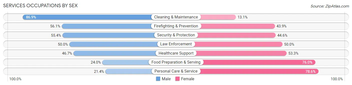 Services Occupations by Sex in Zip Code 13637