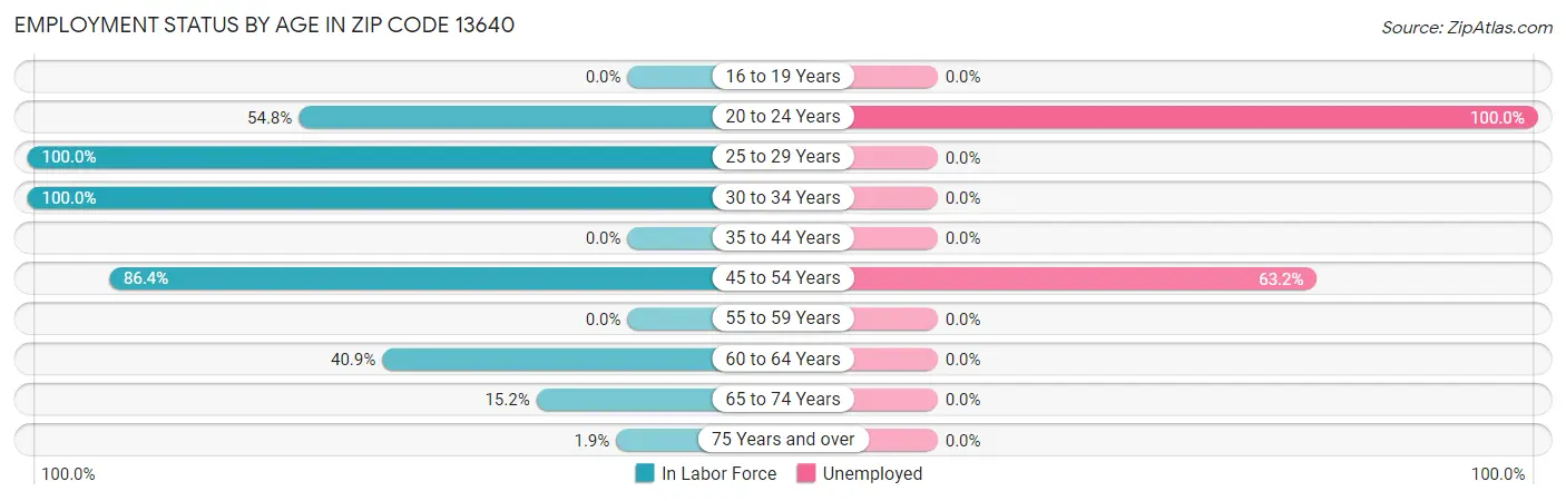 Employment Status by Age in Zip Code 13640