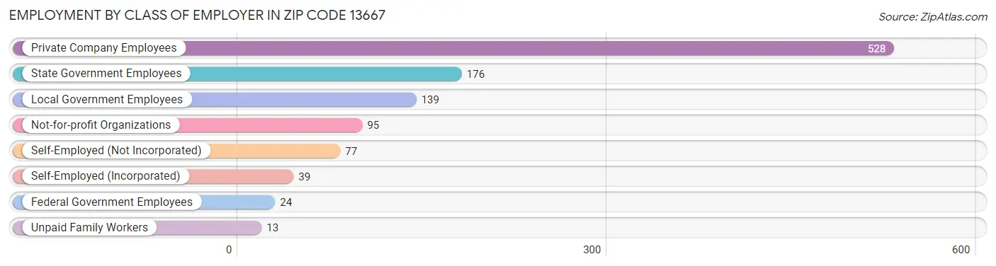 Employment by Class of Employer in Zip Code 13667