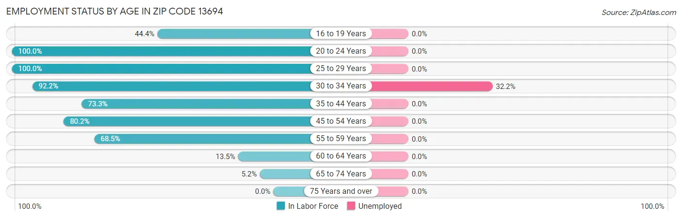 Employment Status by Age in Zip Code 13694