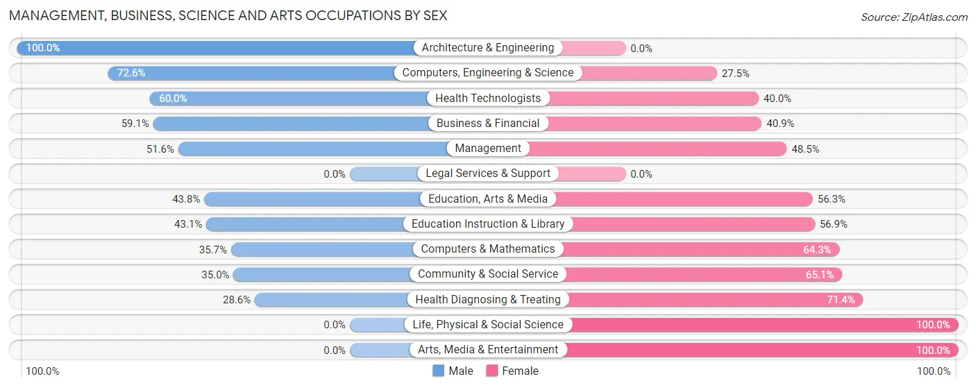 Management, Business, Science and Arts Occupations by Sex in Zip Code 13746