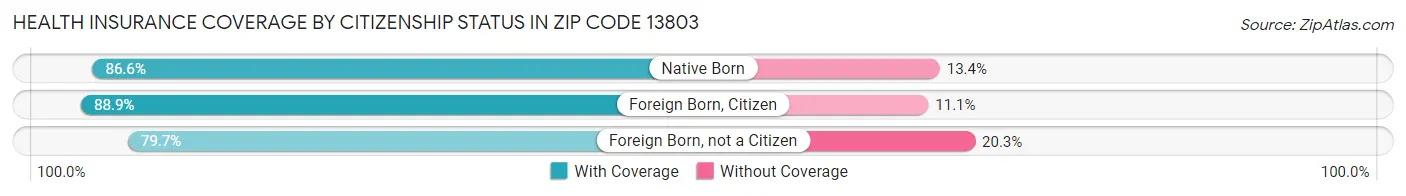 Health Insurance Coverage by Citizenship Status in Zip Code 13803