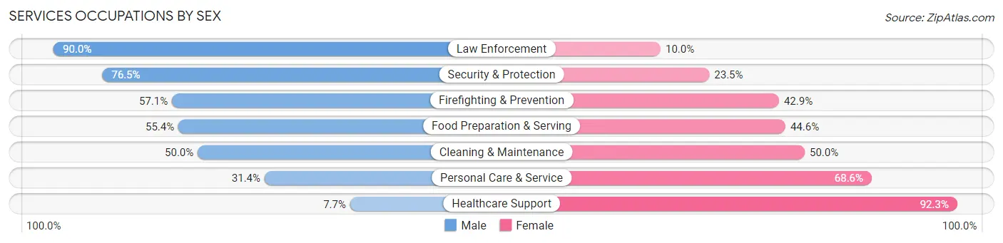 Services Occupations by Sex in Zip Code 13803