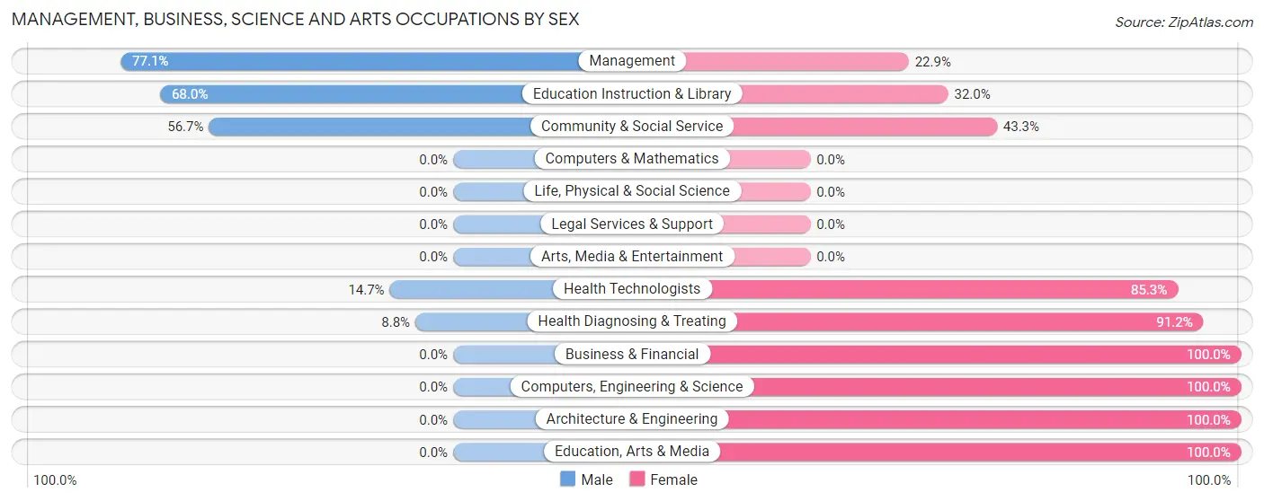 Management, Business, Science and Arts Occupations by Sex in Zip Code 13809