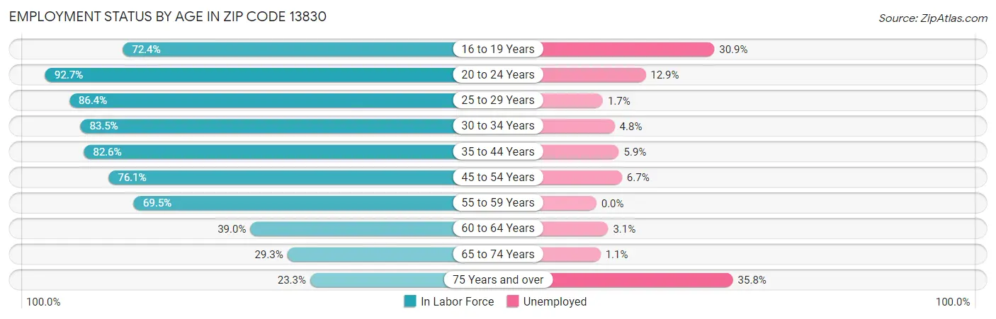 Employment Status by Age in Zip Code 13830