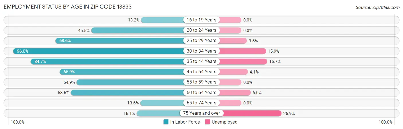 Employment Status by Age in Zip Code 13833