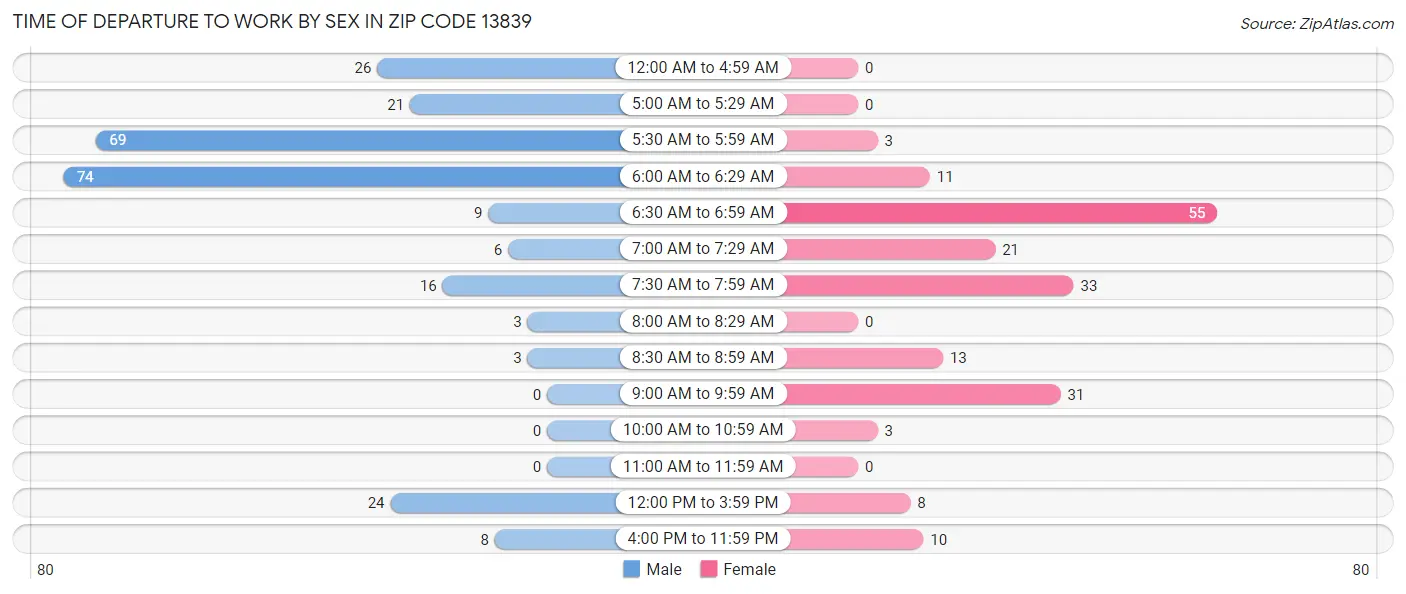 Time of Departure to Work by Sex in Zip Code 13839