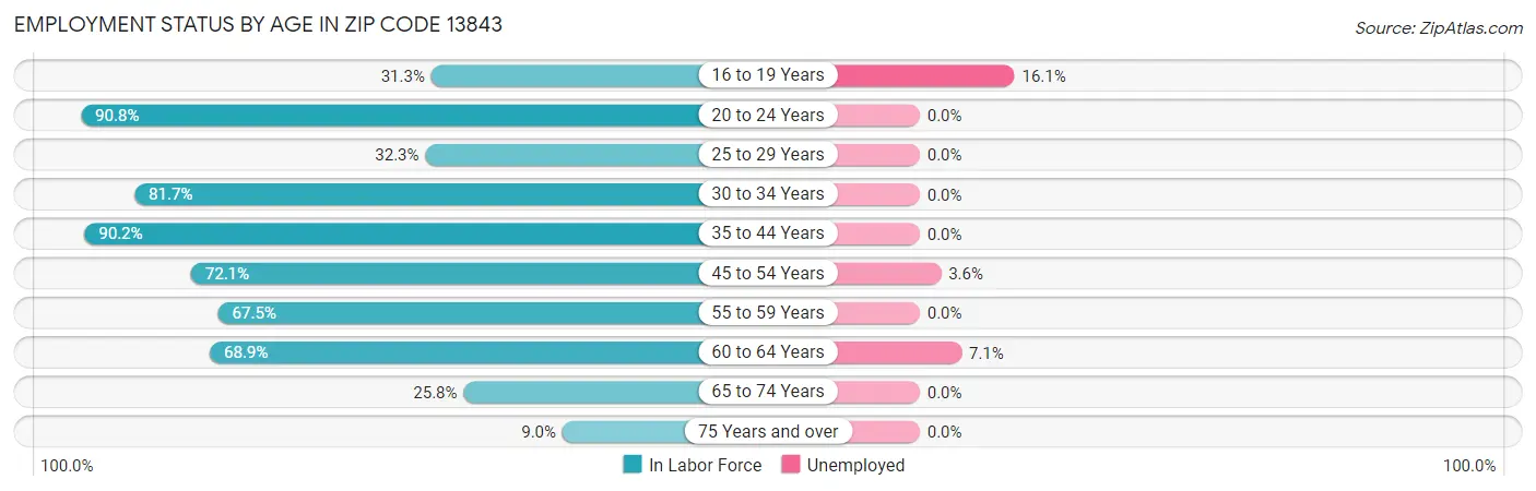 Employment Status by Age in Zip Code 13843