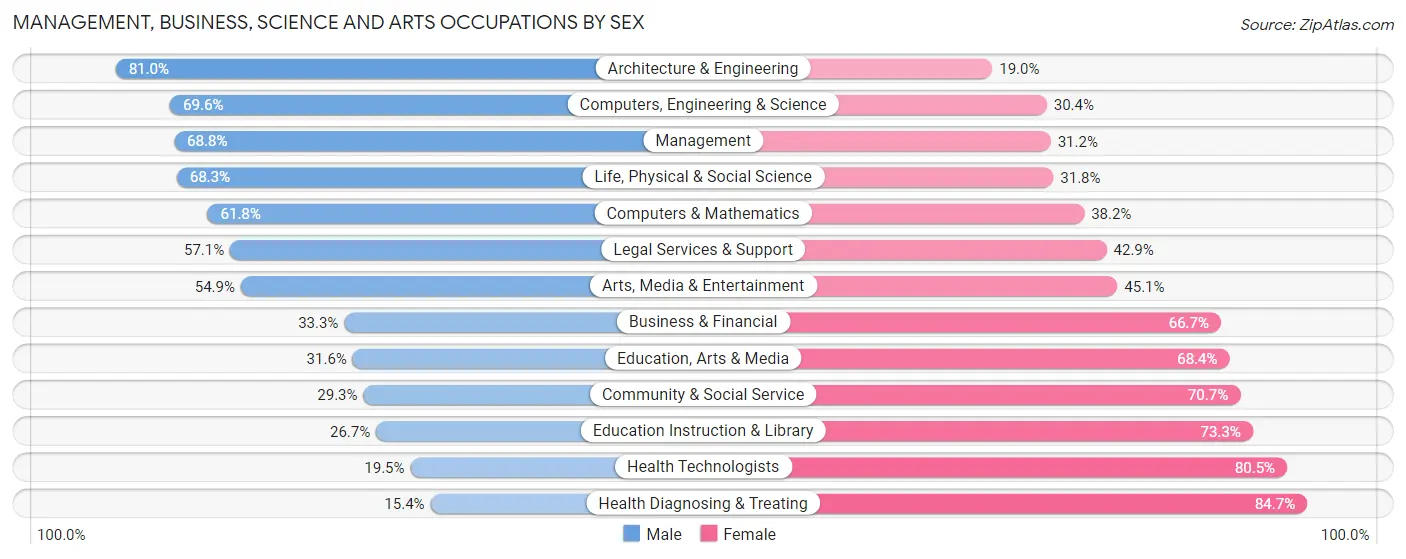 Management, Business, Science and Arts Occupations by Sex in Zip Code 13901