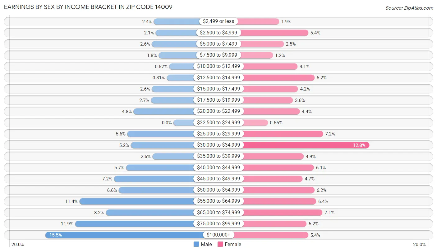 Earnings by Sex by Income Bracket in Zip Code 14009