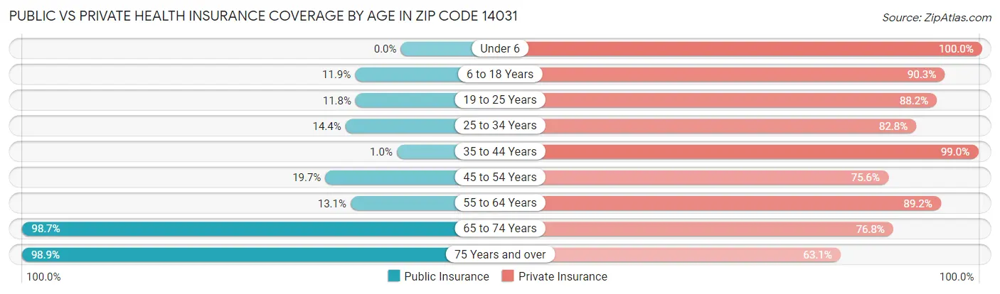 Public vs Private Health Insurance Coverage by Age in Zip Code 14031