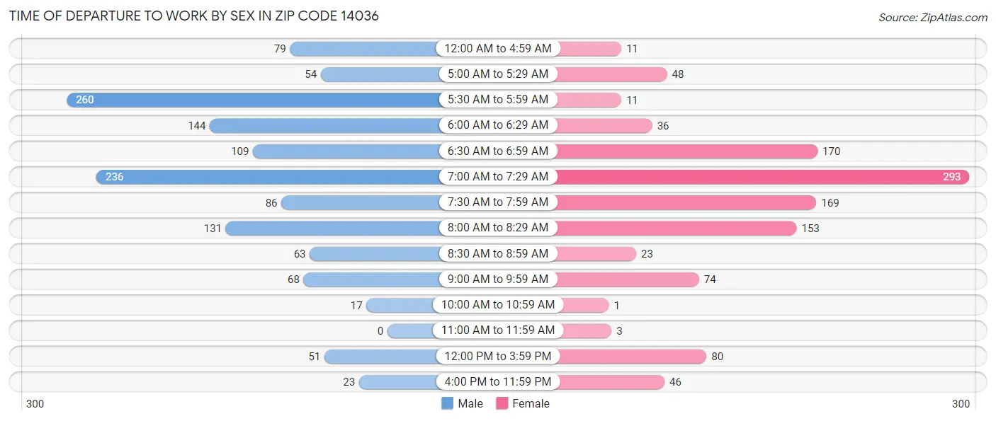 Time of Departure to Work by Sex in Zip Code 14036
