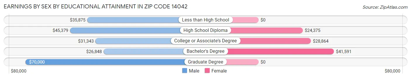 Earnings by Sex by Educational Attainment in Zip Code 14042