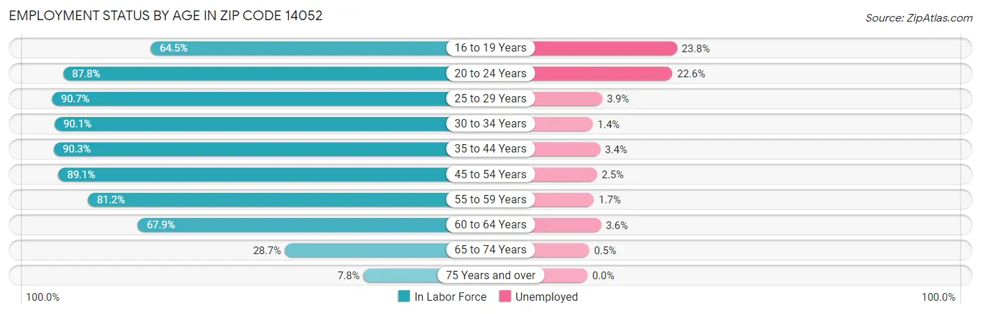 Employment Status by Age in Zip Code 14052