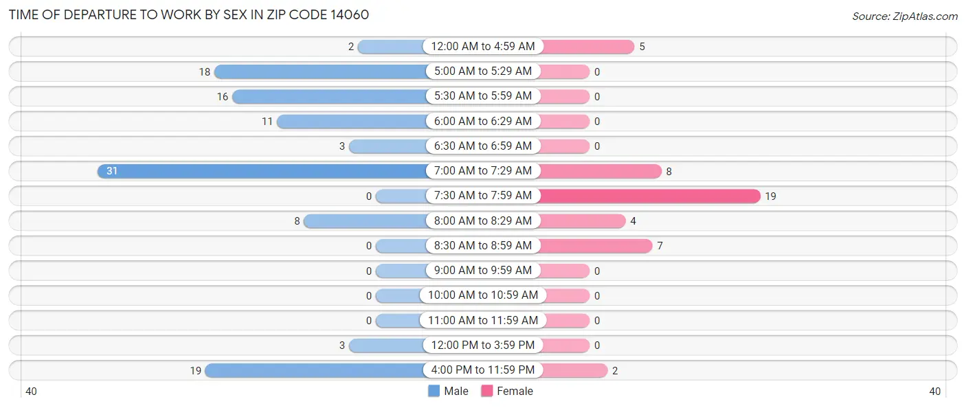 Time of Departure to Work by Sex in Zip Code 14060