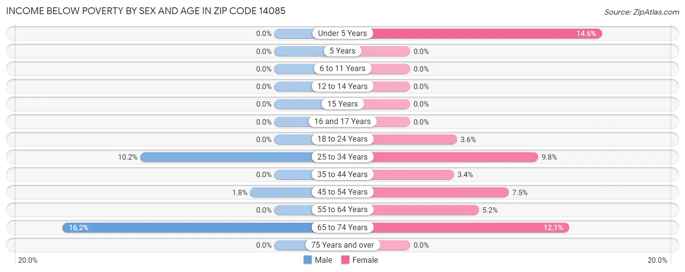 Income Below Poverty by Sex and Age in Zip Code 14085