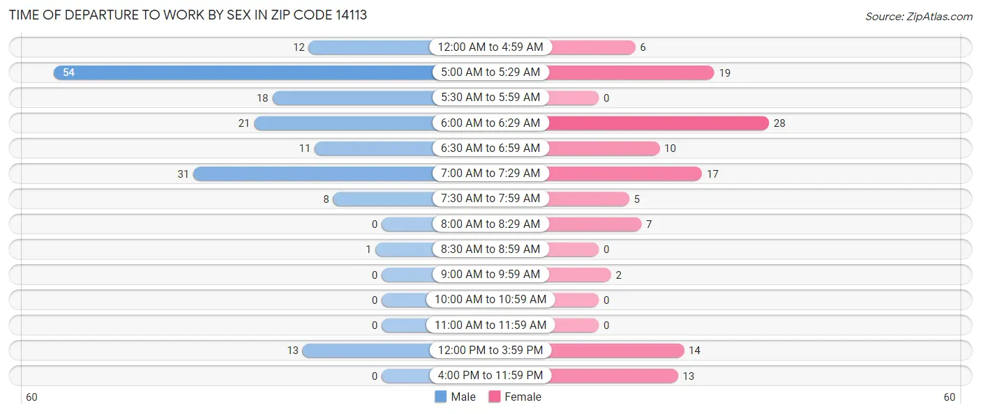 Time of Departure to Work by Sex in Zip Code 14113