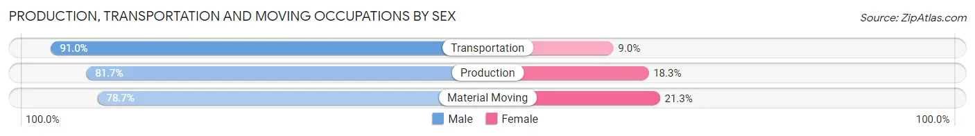 Production, Transportation and Moving Occupations by Sex in Zip Code 14136