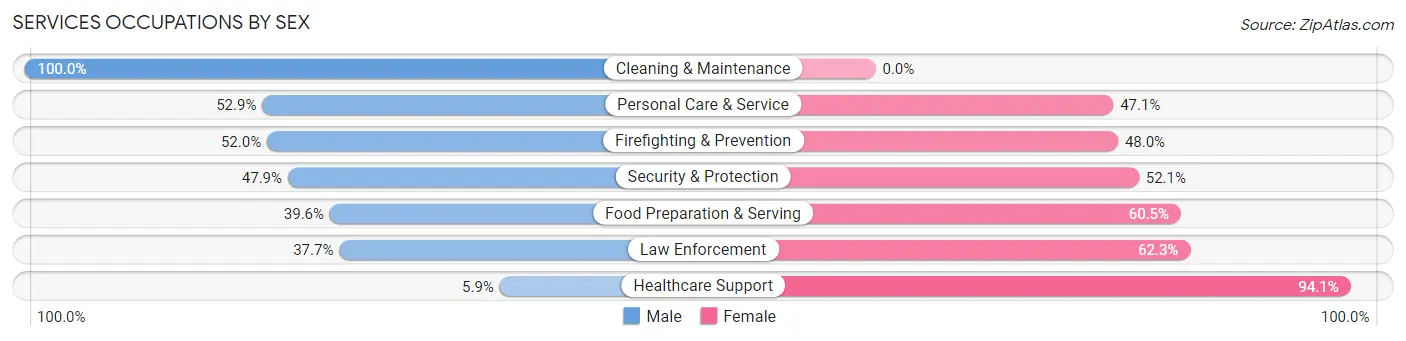 Services Occupations by Sex in Zip Code 14208