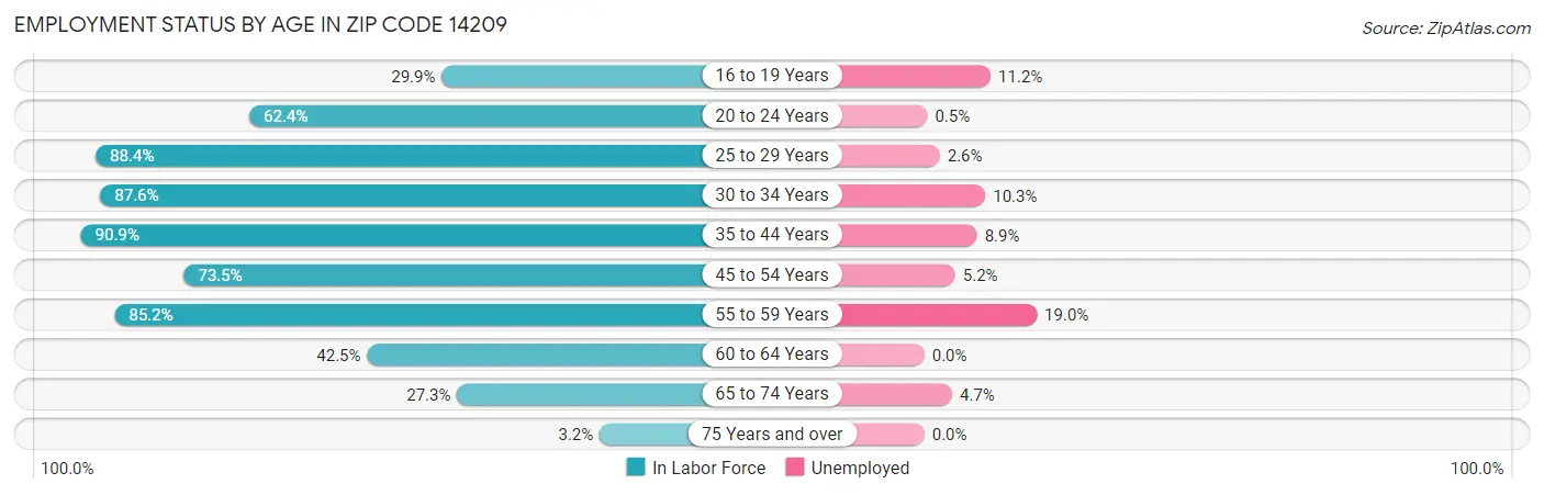 Employment Status by Age in Zip Code 14209