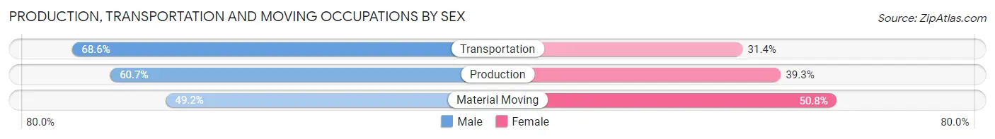 Production, Transportation and Moving Occupations by Sex in Zip Code 14216