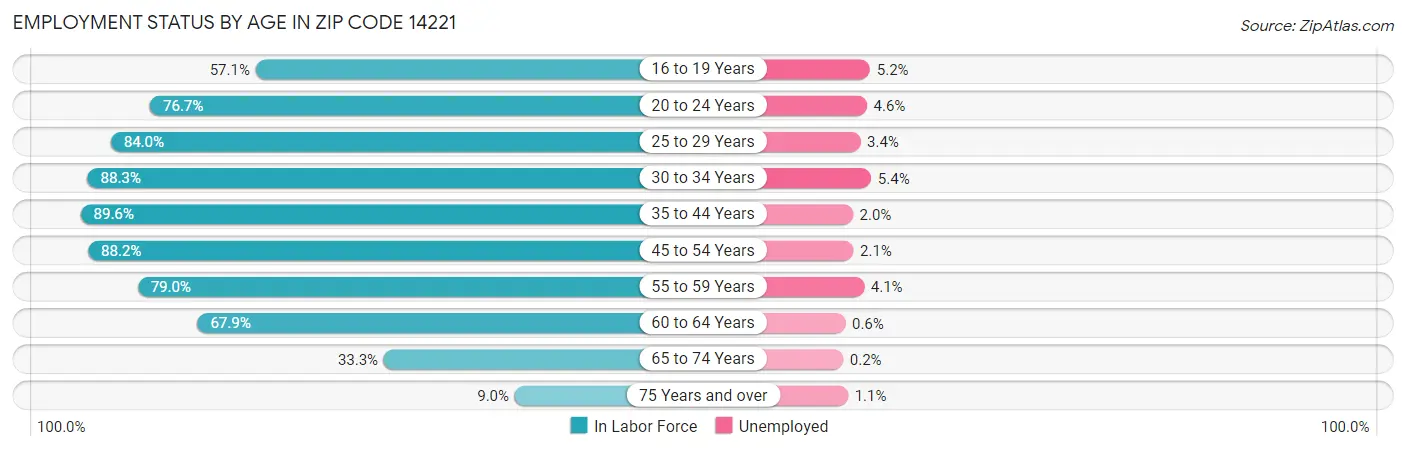 Employment Status by Age in Zip Code 14221