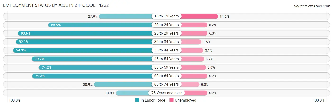 Employment Status by Age in Zip Code 14222