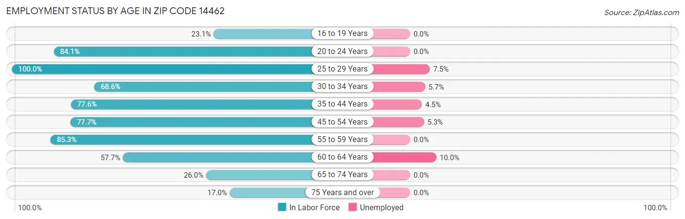 Employment Status by Age in Zip Code 14462