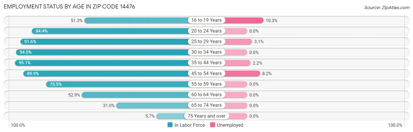 Employment Status by Age in Zip Code 14476