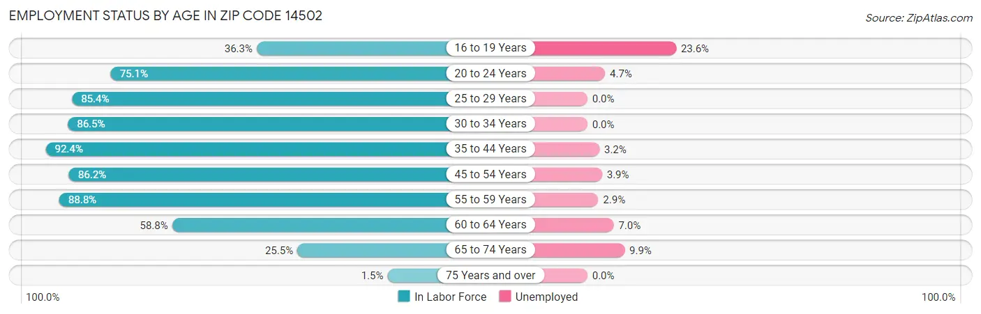 Employment Status by Age in Zip Code 14502