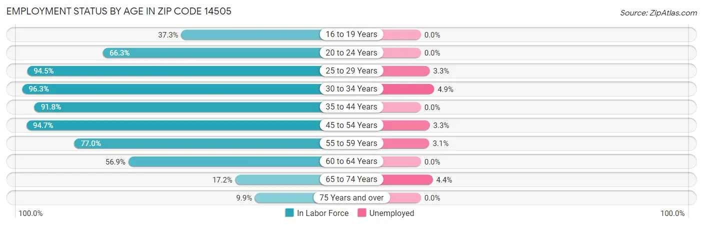 Employment Status by Age in Zip Code 14505