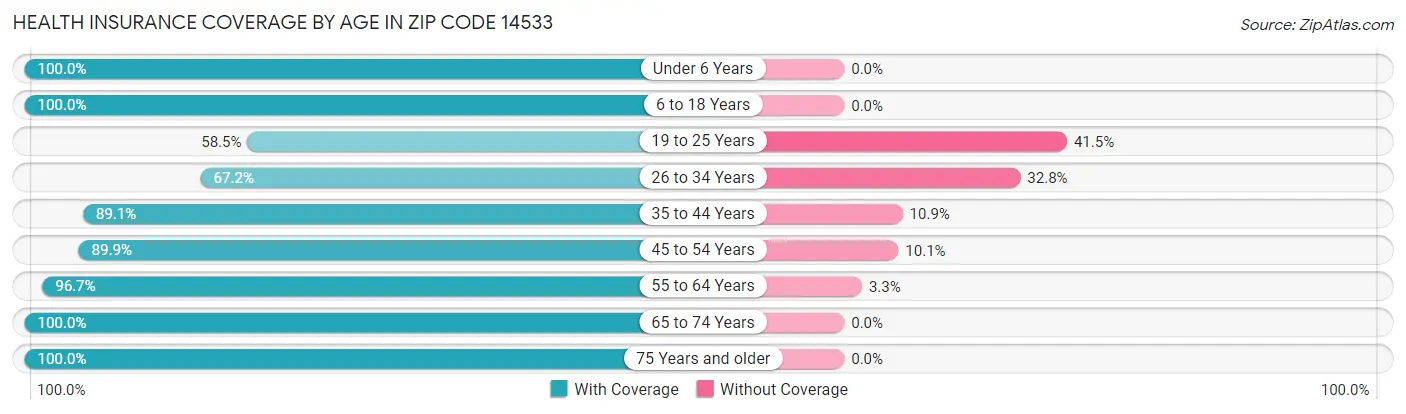 Health Insurance Coverage by Age in Zip Code 14533