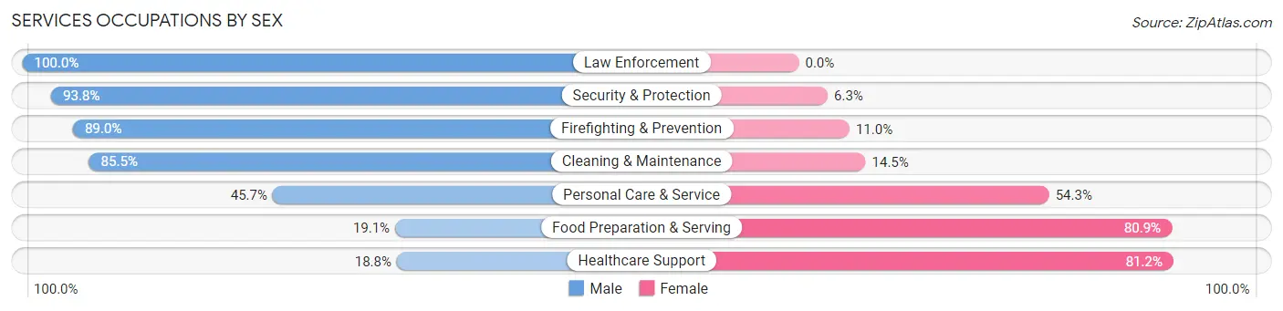 Services Occupations by Sex in Zip Code 14589