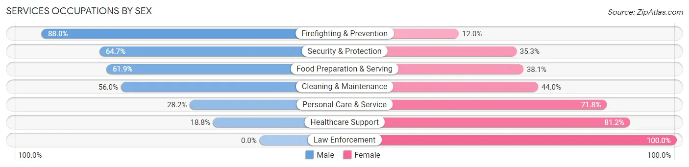 Services Occupations by Sex in Zip Code 14605