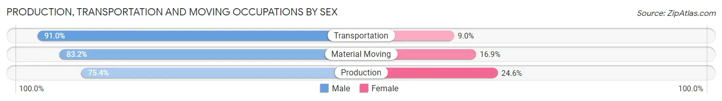 Production, Transportation and Moving Occupations by Sex in Zip Code 14620