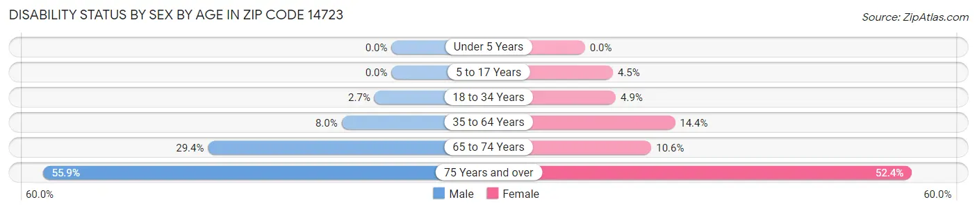 Disability Status by Sex by Age in Zip Code 14723