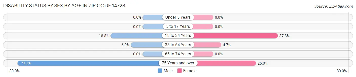 Disability Status by Sex by Age in Zip Code 14728