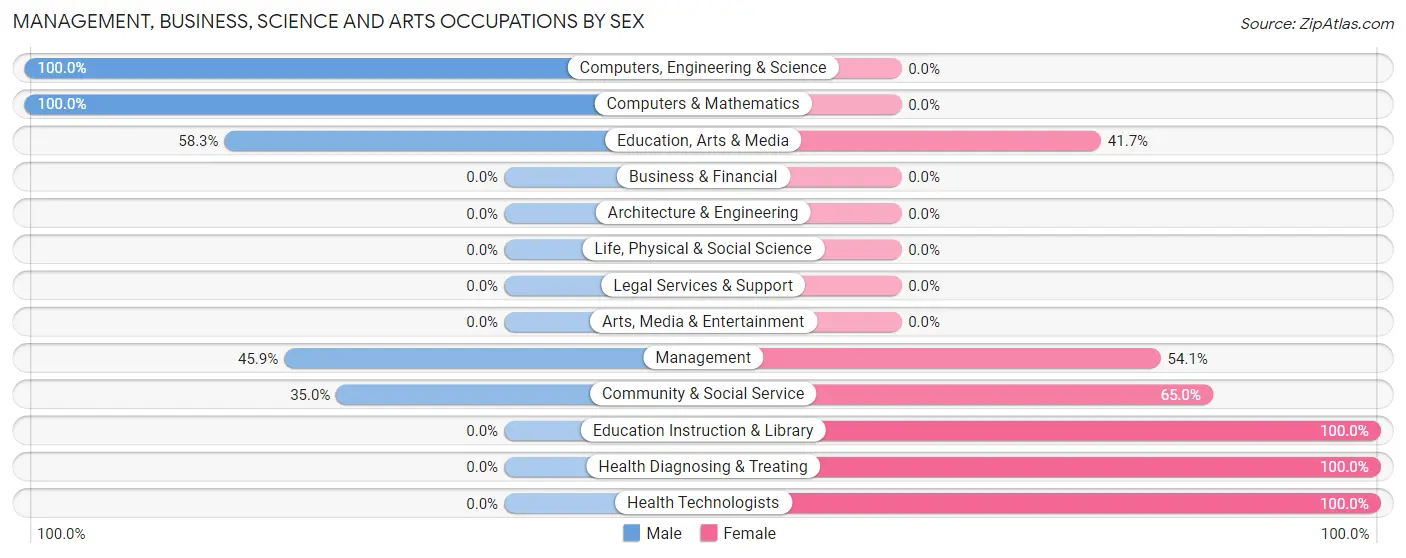 Management, Business, Science and Arts Occupations by Sex in Zip Code 14728