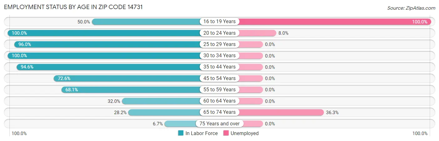 Employment Status by Age in Zip Code 14731