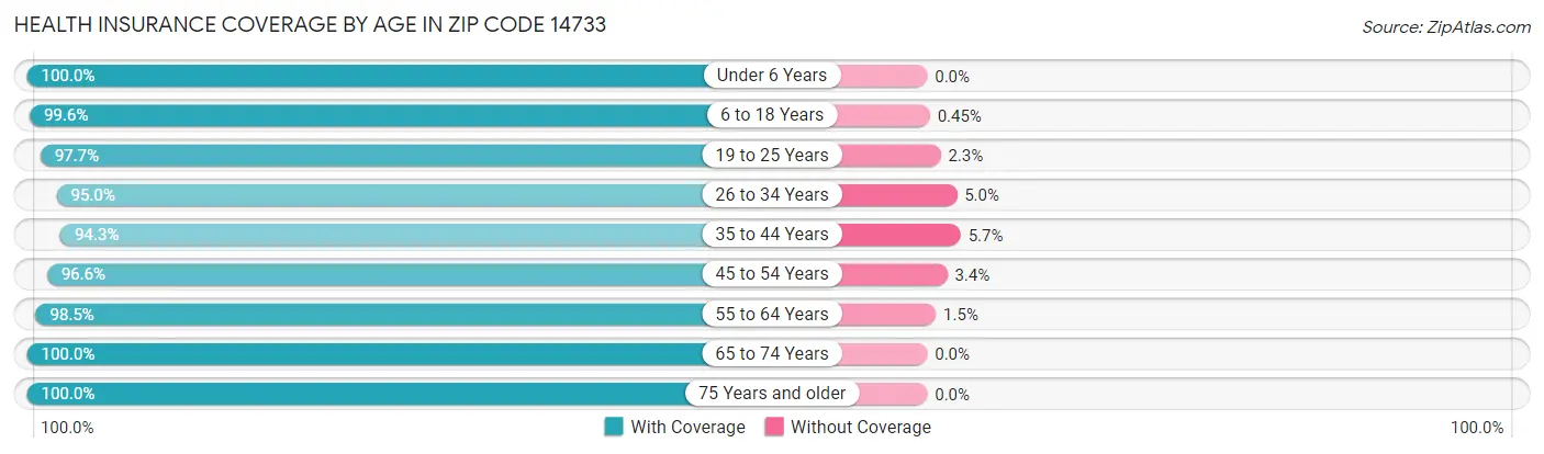 Health Insurance Coverage by Age in Zip Code 14733