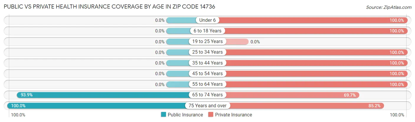 Public vs Private Health Insurance Coverage by Age in Zip Code 14736