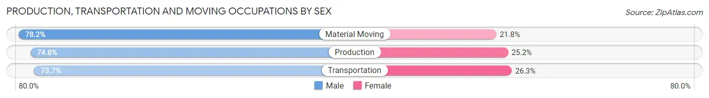 Production, Transportation and Moving Occupations by Sex in Zip Code 14807