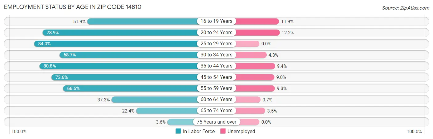 Employment Status by Age in Zip Code 14810