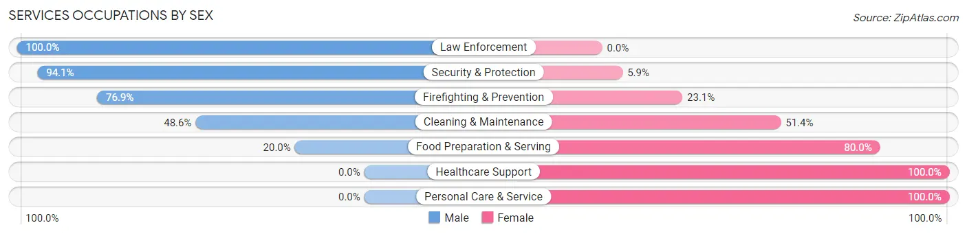 Services Occupations by Sex in Zip Code 14838