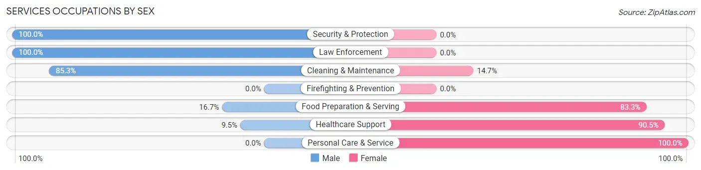 Services Occupations by Sex in Zip Code 14873