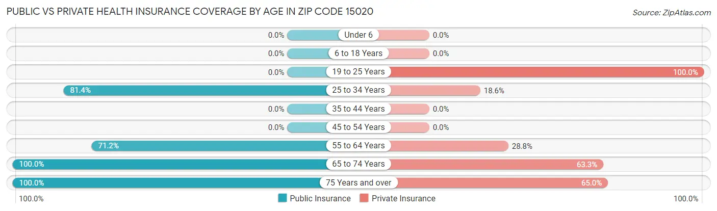 Public vs Private Health Insurance Coverage by Age in Zip Code 15020